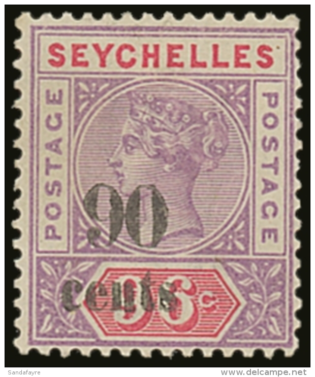 1893 90c On 96c Mauve And Carmine SG 21, Fine Mint.  For More Images, Please Visit... - Seychellen (...-1976)