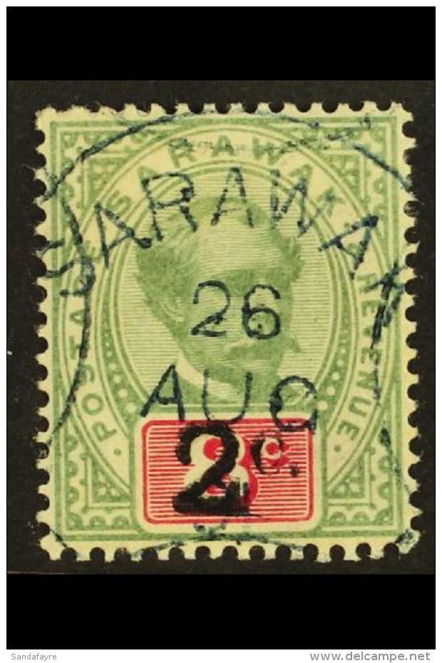 1889 2c On 8c Green And Carmine With SURCHARGE DOUBLE, SG 24a, Very Fine Used. For More Images, Please Visit... - Sarawak (...-1963)