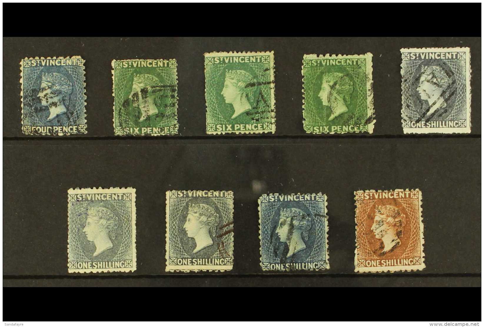 1862-69 Used Range, Includes 1862-68 4d Deep Blue, 6d Deep Greens (3), 1s Greys (3), 1969 1s Indigo &amp; 1s... - St.Vincent (...-1979)