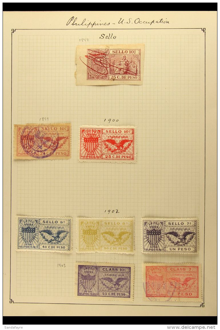 REVENUE STAMPS (U.S. ADMINISTRATION) - DOCUMENTARY "SELLO" 1898-1903 Fine Mint And Used Collection On Album Page.... - Philippines