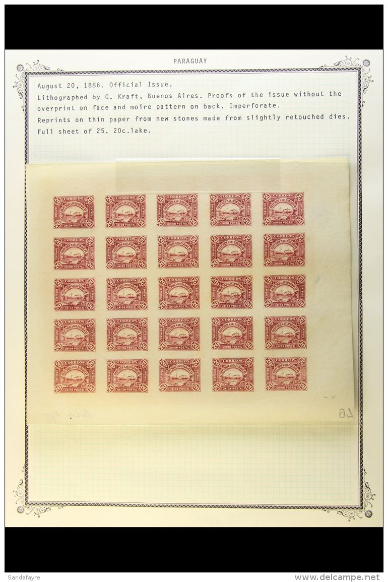 OFFICIALS 1886 Imperf Complete Set (as Sc O1/7, SG O32/38) In COMPLETE PROOF SHEETS (reprints On Thin Paper),... - Paraguay
