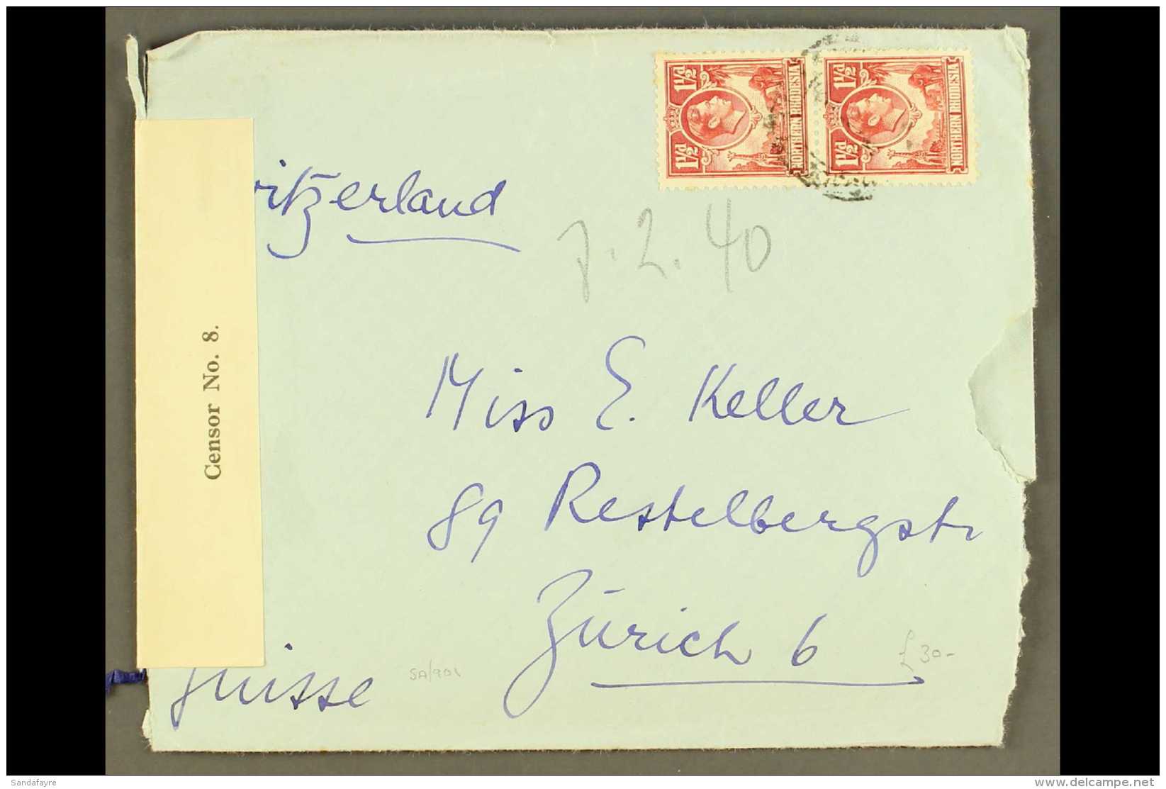 1941 (Feb) Envelope With Original Letter Sesheke To Switzerland (rough Opened At Right), Bearing 1&frac12;d... - Nordrhodesien (...-1963)