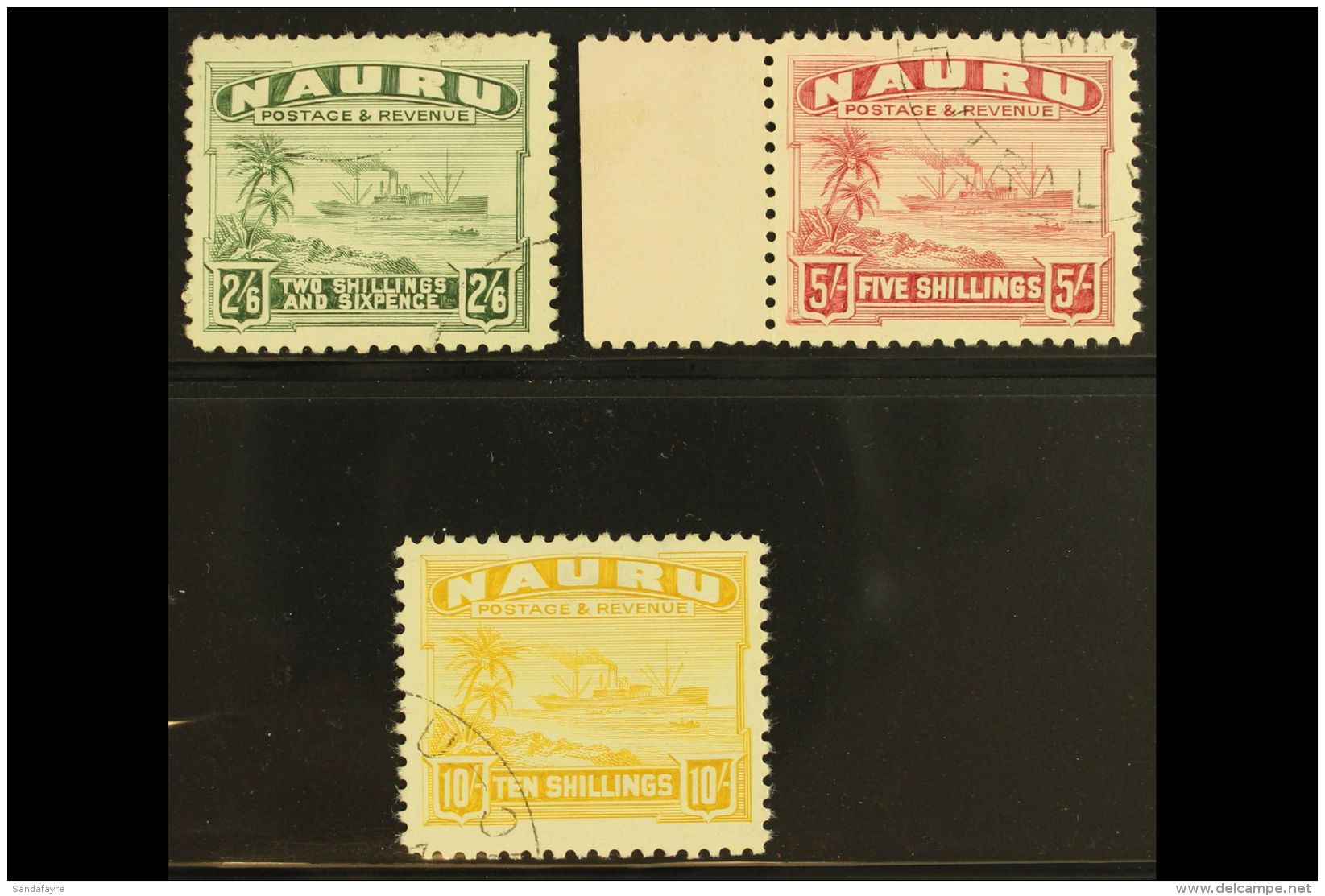 1924-48 2s6d, 5s &amp; 10s Freighter Top Values White Papers, SG 37B/39B, Very Fine Cds Used, Fresh. (3 Stamps)... - Nauru