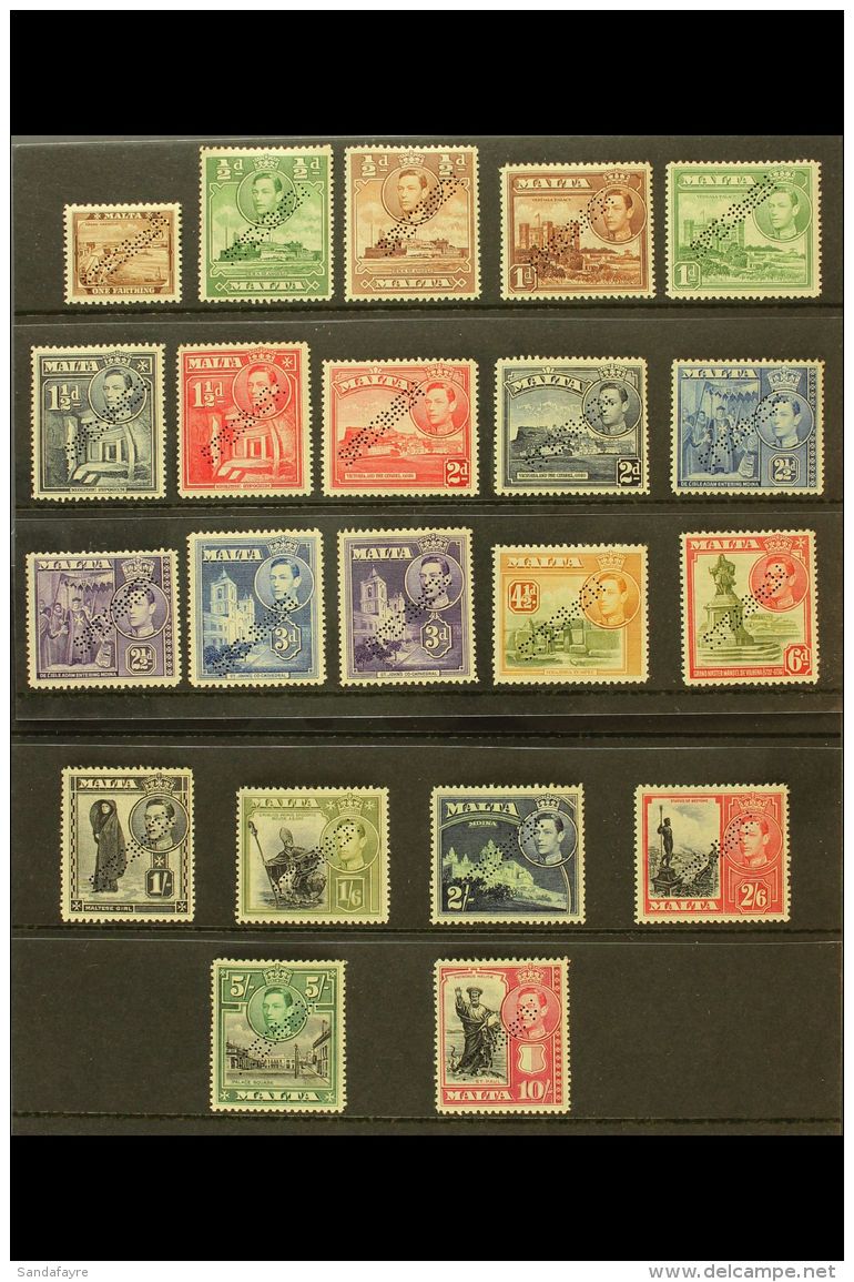 1938 Geo VI Set Complete, Perforated "Specimen", SG 217s/31s, Very Fine Mint Large Part Og. Rare Set. (21 Stamps)... - Malta (...-1964)