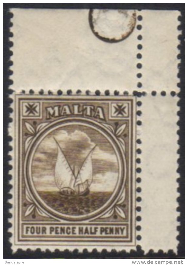 1905 4&frac12;d Brown, SG 57, Very Fine Never Hinged Mint. For More Images, Please Visit... - Malta (...-1964)