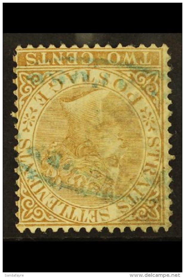 1867-72 2c Brown WATERMARK INVERTED Variety, SG 11w, Used, Smudged Cancel And Blue Commercial Chop. For More... - Straits Settlements