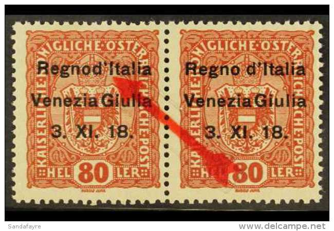 VENEZIA GIULIA 1918 80h Red Brown Overprinted, Variety 'Regnod', Sass 13n, In Pair With Normal, Very Fine Never... - Ohne Zuordnung