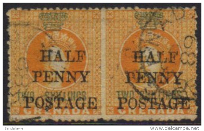 1888-91 VARIETY Provisional &frac12;d On 2s Orange Revenue Stamp, SG 43, A Horizontal Pair With One Stamp Showing... - Grenada (...-1974)