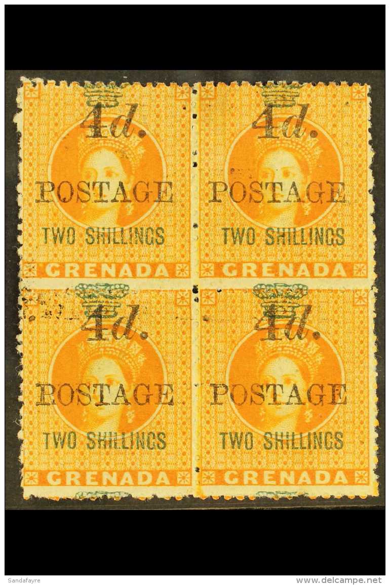 1888 4d On 2s Orange, 5mm Spacing, SG 42, Superb Mint Og Block Of 4. For More Images, Please Visit... - Grenada (...-1974)