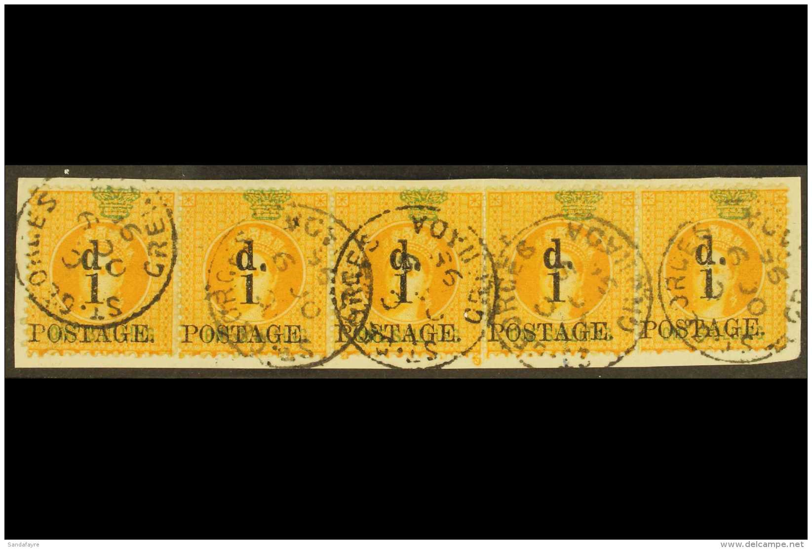 1886 1d On 1s Orange, SG 38, Superb Used Horizontal Strip Of 5, Tied To Piece By St Georges Cds Cancels. For More... - Grenada (...-1974)