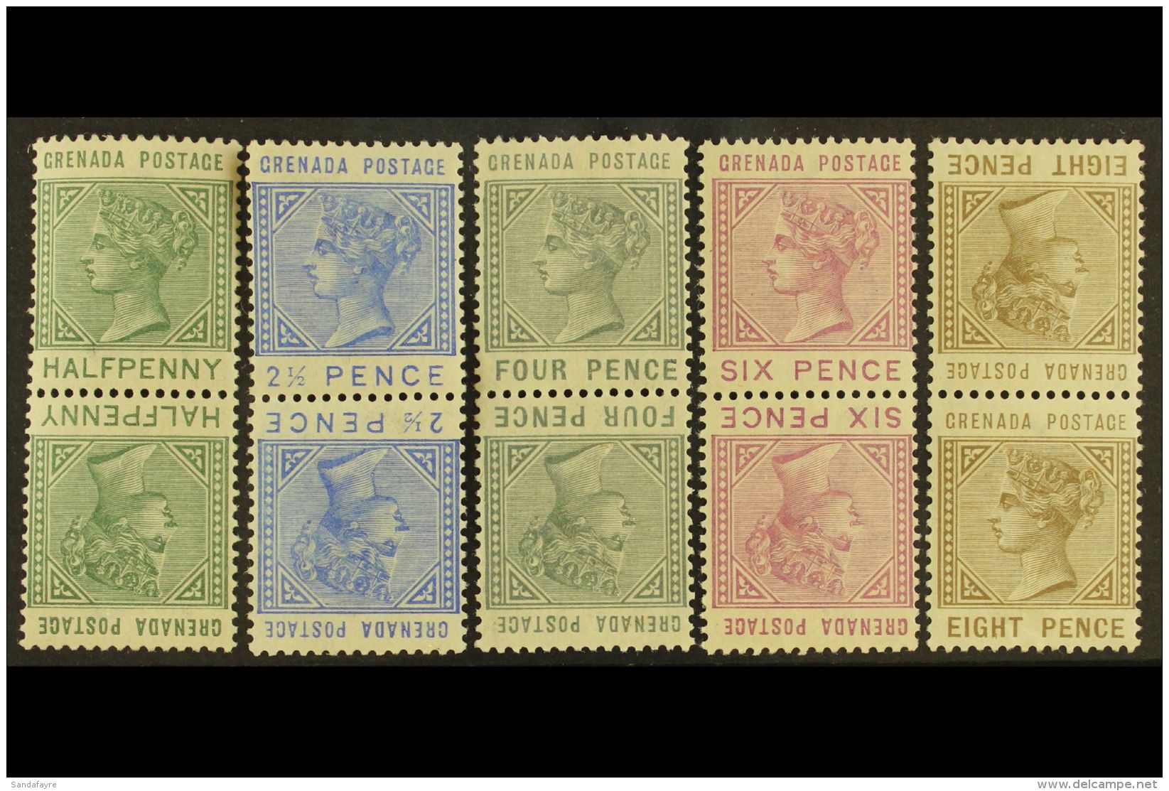 1883 &frac12;d, 2&frac12;d, 4d, 6d, And 8d Tete-beche Vertical Pairs, SG 30a Plus 32a/35a, Mint, The 2&frac12;d... - Grenada (...-1974)