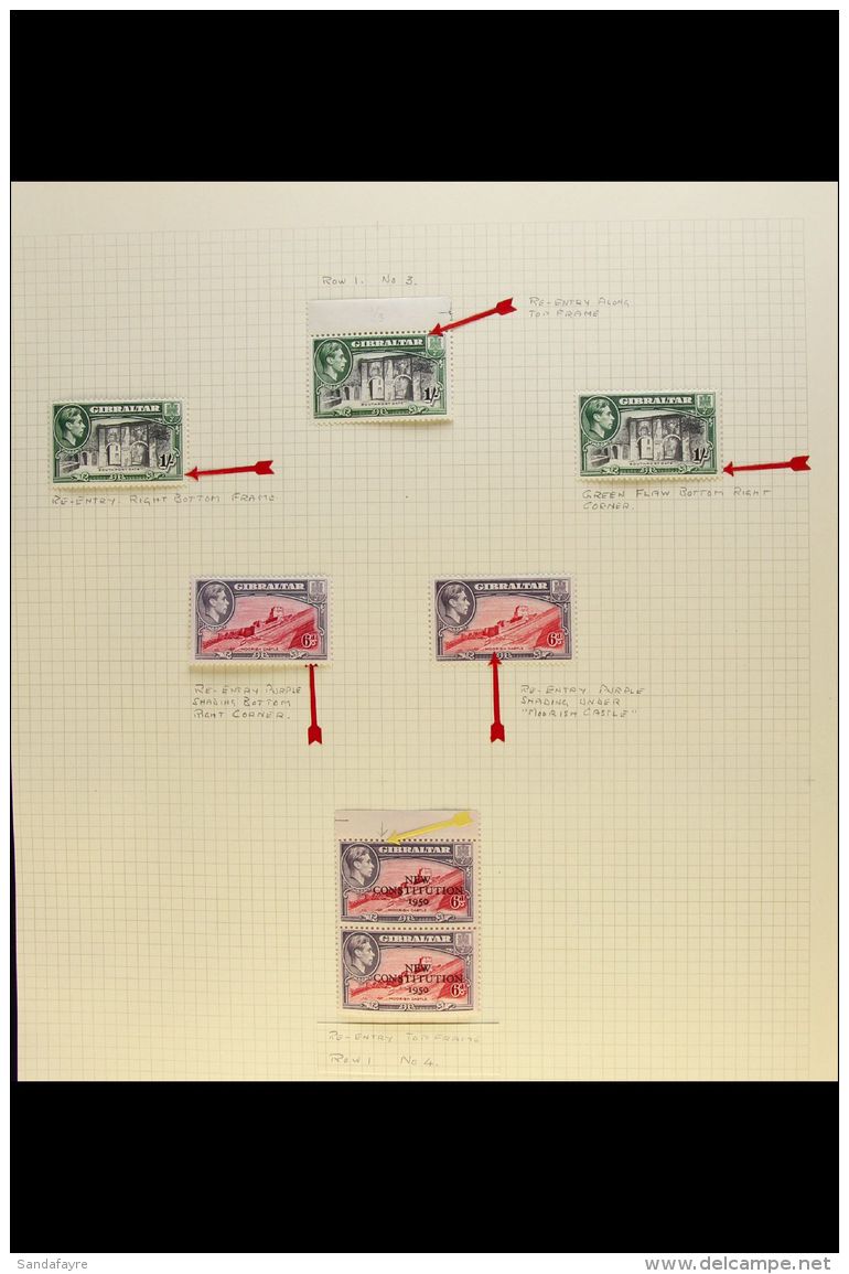 1938-1950 RE-ENTRIES. Very Fine Mint All Different Group Of Identified Re-entries &amp; Varieties On A Page, Inc... - Gibraltar