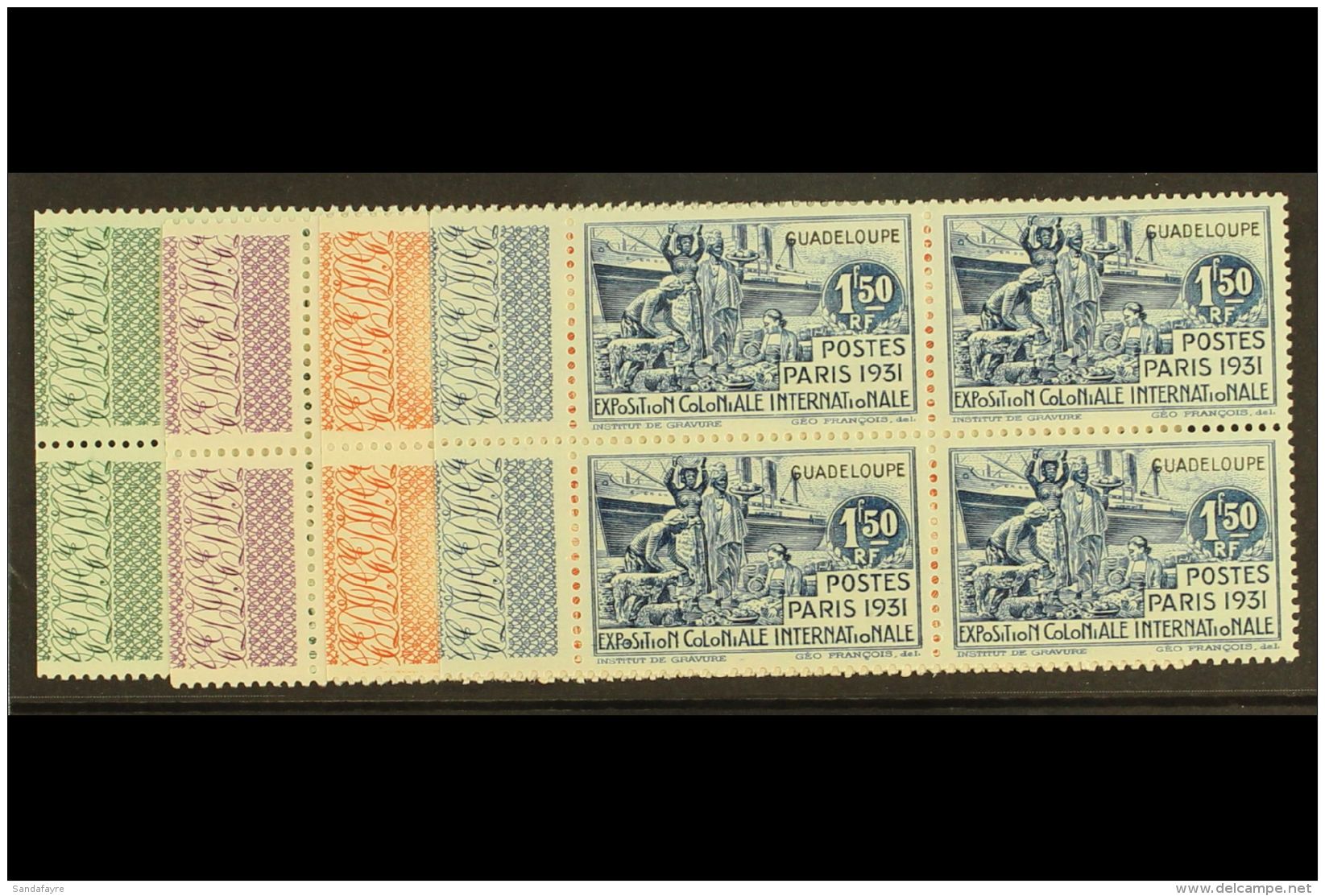 GUADELOUPE 1931 Paris Exposition Set Complete, Yv 123/126, In Very Fine Mint Marginal Blocks Of 4 (3 Nh, 1 Og) (12... - Sonstige & Ohne Zuordnung