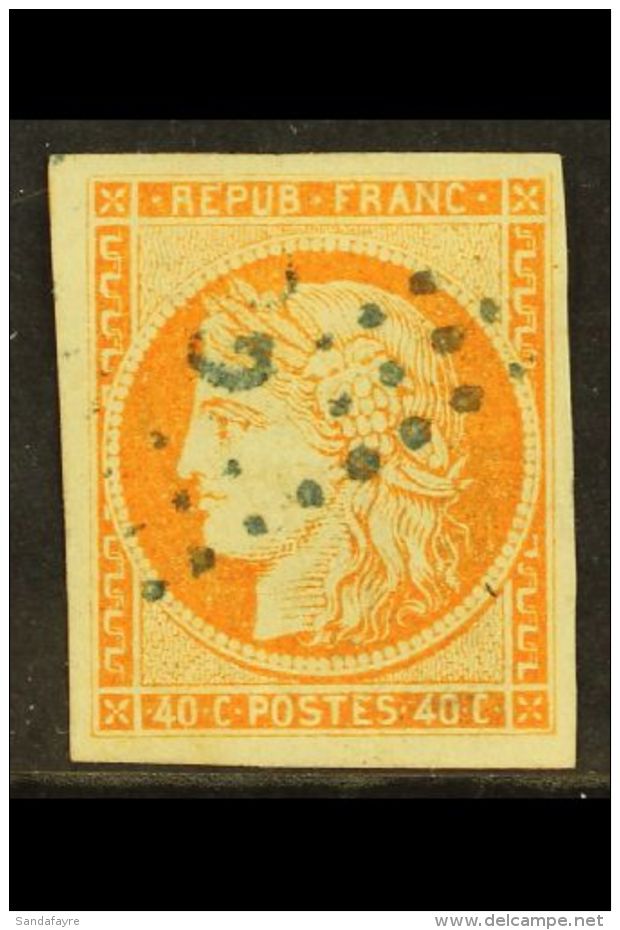 GUADELOUPE 1871 40c Orange, Ceres, Yv 13, Superb Used With Blue Dotted Lozenge "GPE" Cancel. For More Images,... - Sonstige & Ohne Zuordnung