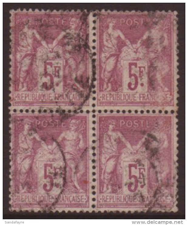 1877-80 5fr Violet On Lilac, Yv 95, A Used BLOCK OF FOUR, Some Rubbing To Two Of The Stamps, But Otherwise Sound... - Sonstige & Ohne Zuordnung