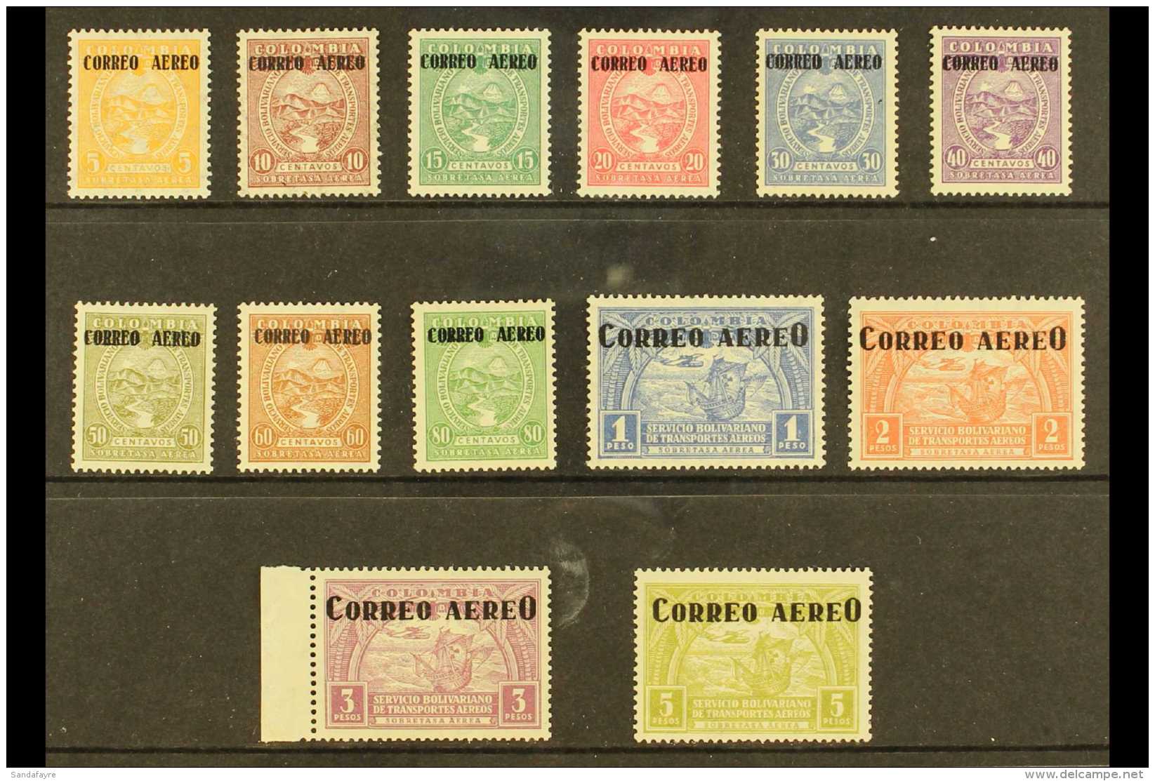 1932 Air "Correo Aereo" Overprints Complete Set (Scott C83/95, SG 413/25, Michel 305/17), Fine Mint Mostly With... - Colombia
