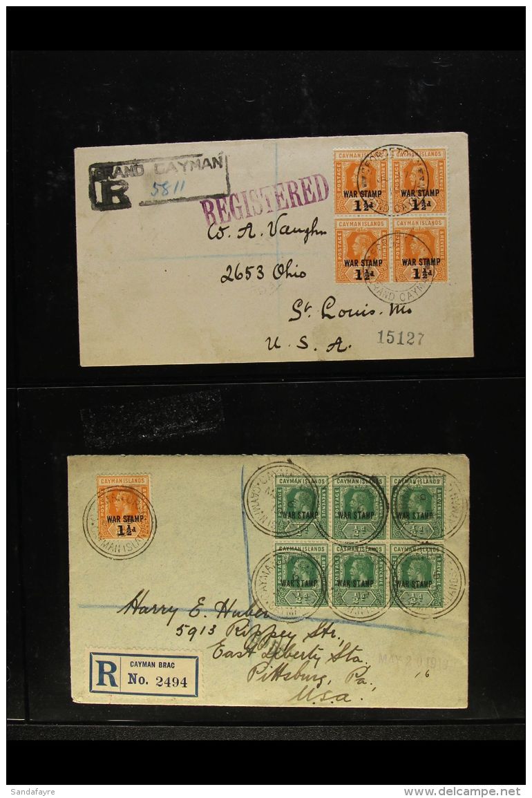 1917-1938 WAR TAX SURCHARGES ON COVERS. An Interesting Collection Of Chiefly Registered Covers With Multiple... - Kaimaninseln