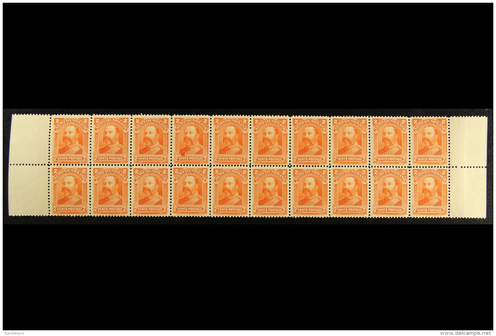 1897-1918 2c Orange, Block Of 20 In Two Complete Rows Across The Sheet With Margins At Left And Right, SG 86, Few... - Sonstige & Ohne Zuordnung