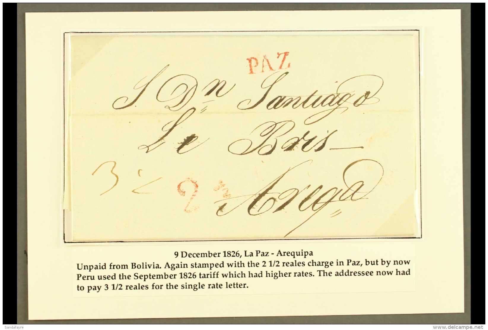 1826 (DEC) ENTIRE LETTER TO PERU 1826 (9 Dec) EL From La Paz To Arequipa Showing Colonial Single Rate Postage Of... - Bolivien