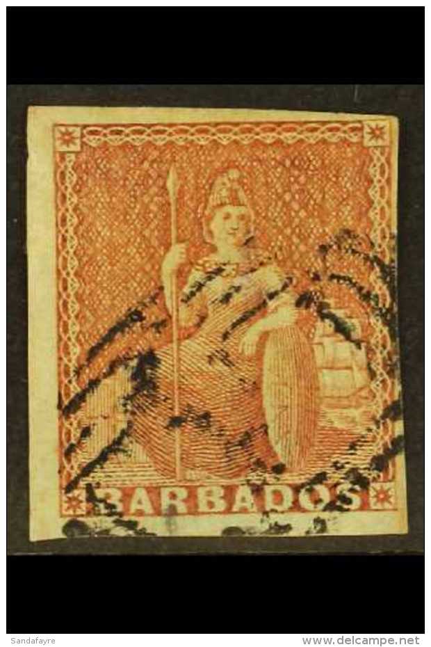 1852-55 (4d) Brownish-red, SG 5, Fine Used With Four Close To Large Margins, And Neat Cancel For More Images,... - Barbados (...-1966)