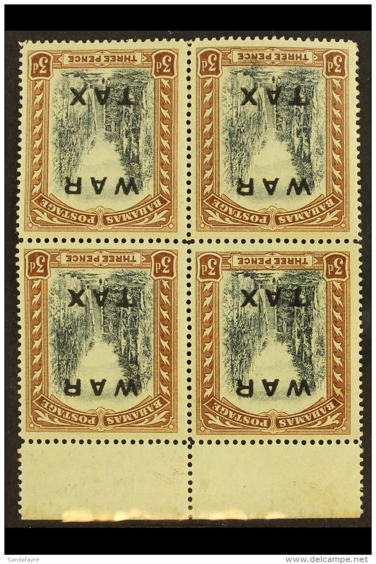 1919 3d Black And Brown "WAR TAX" With WATERMARK INVERTED, SG 105w, Never Hinged Mint BLOCK OF FOUR With Sheet... - Other & Unclassified