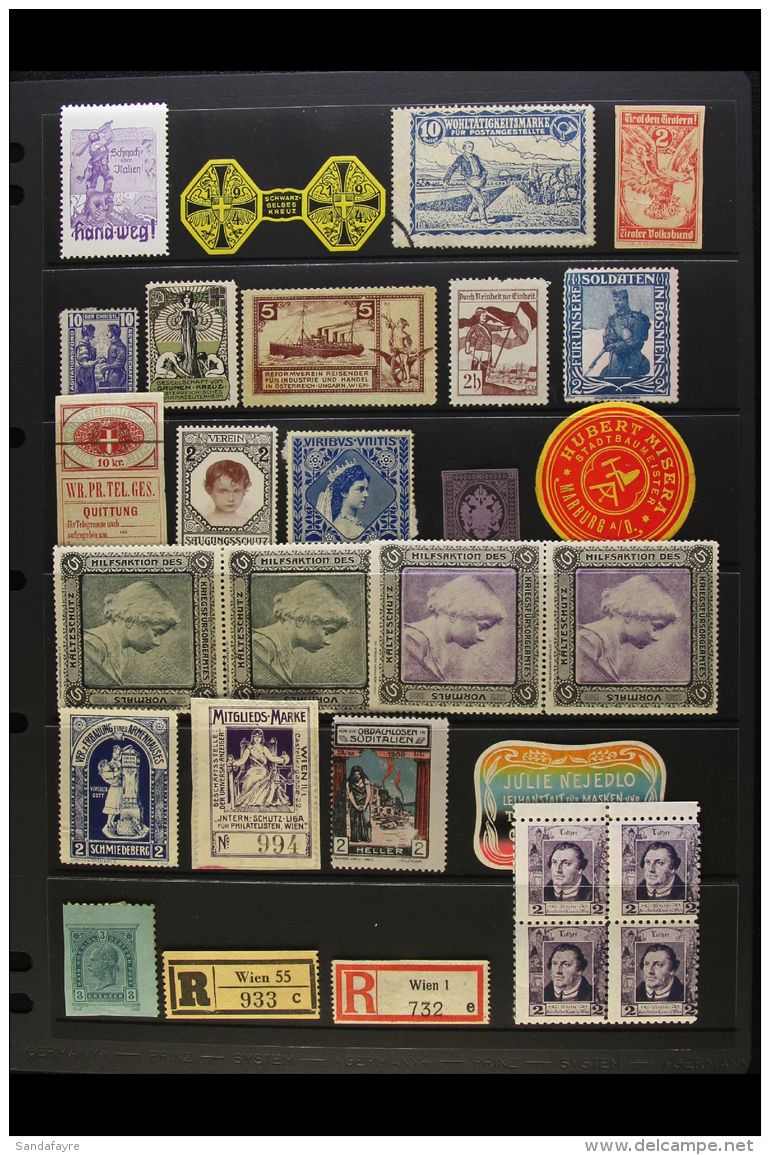 INTERESTING EPHEMERA 1880s-1920s. A Delightful Selection Of "Cinderella" Items That Includes Charity Labels, Tirol... - Sonstige & Ohne Zuordnung