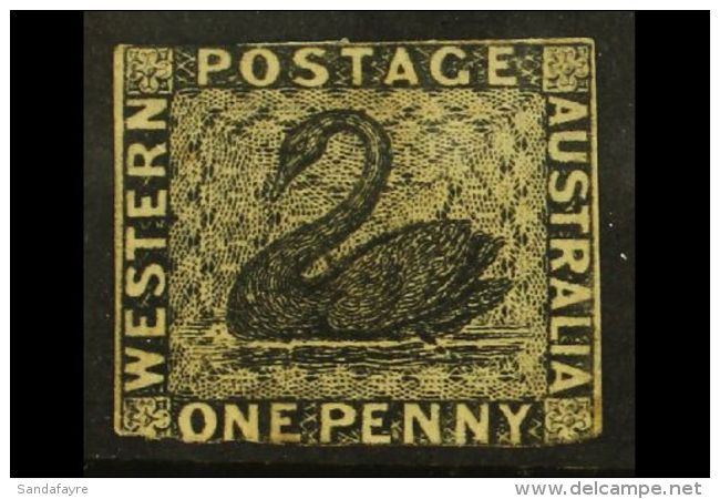 WESTERN AUSTRALIA 1854 1d Black Imperf, SG 1, Unused No Gum With Small Margins Just Touching At Top And Into At... - Sonstige & Ohne Zuordnung