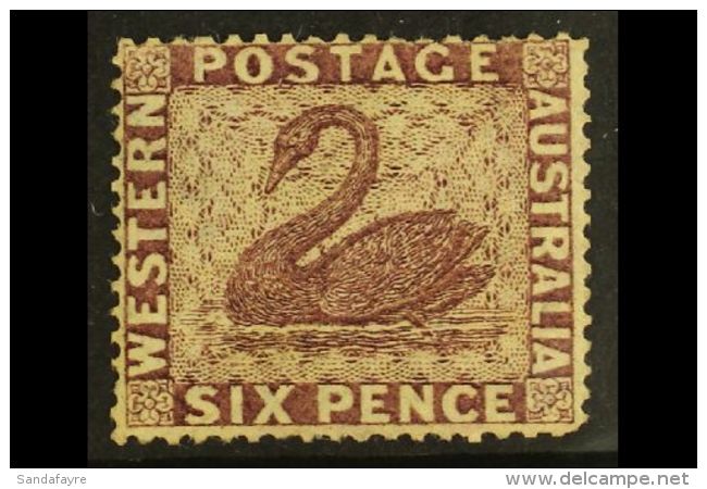 WESTERN AUSTRALIA 1861 6d Purple- Brown Perf 15, SG 42, Unused No Gum, Fresh Appearance, Cat &pound;550. For More... - Sonstige & Ohne Zuordnung