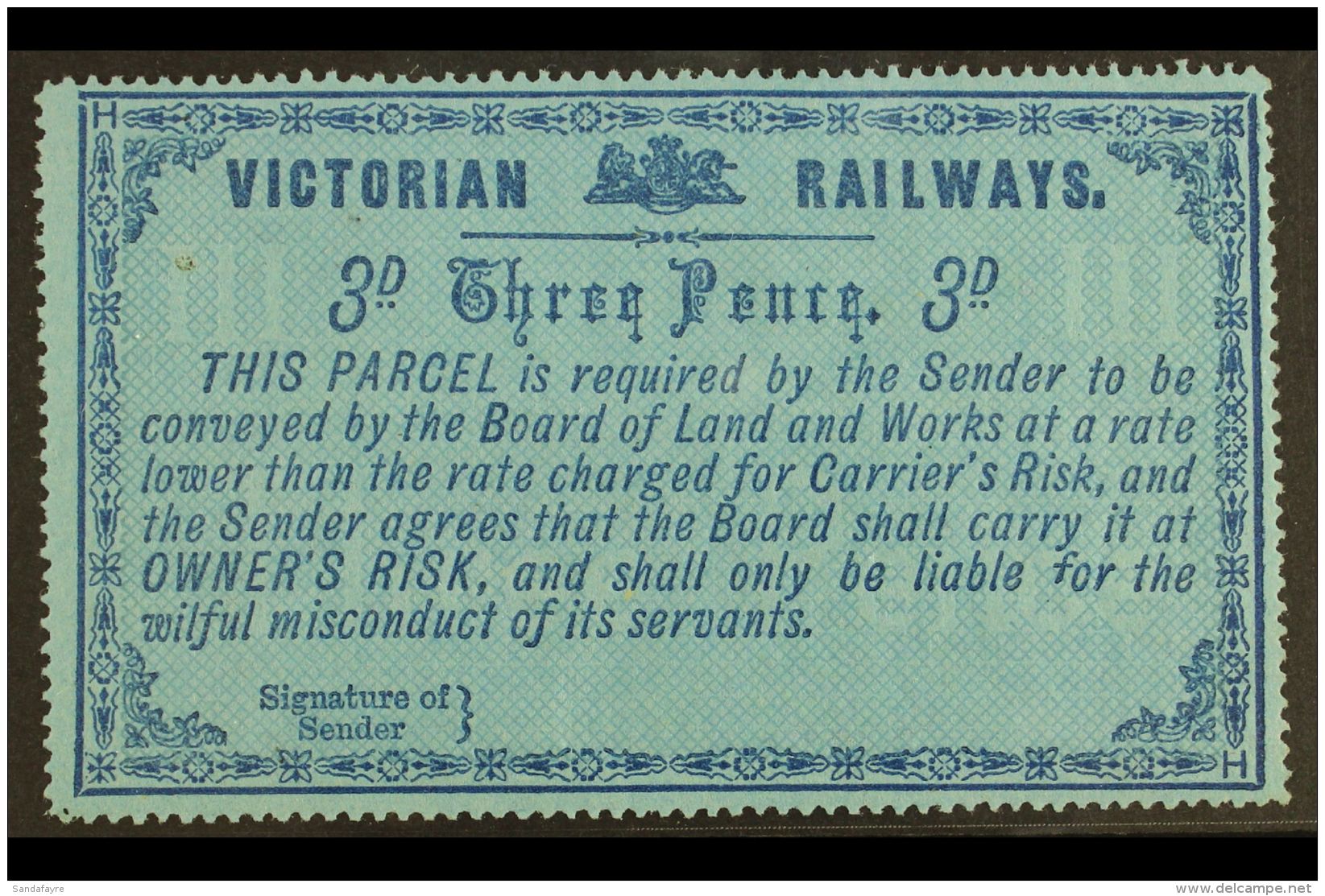 VICTORIA RAILWAY STAMP 1879 3d Blue On Blue, G&amp;R VR 32, Very Fine Mint, Very Fresh &amp; Attractive. For More... - Sonstige & Ohne Zuordnung