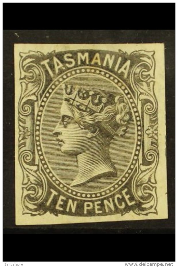 TASMANIA 1870 10d Black IMPERF PROOF Printed On Watermark CC Paper, Fine Mint, Four Good To Large Margins. For... - Other & Unclassified