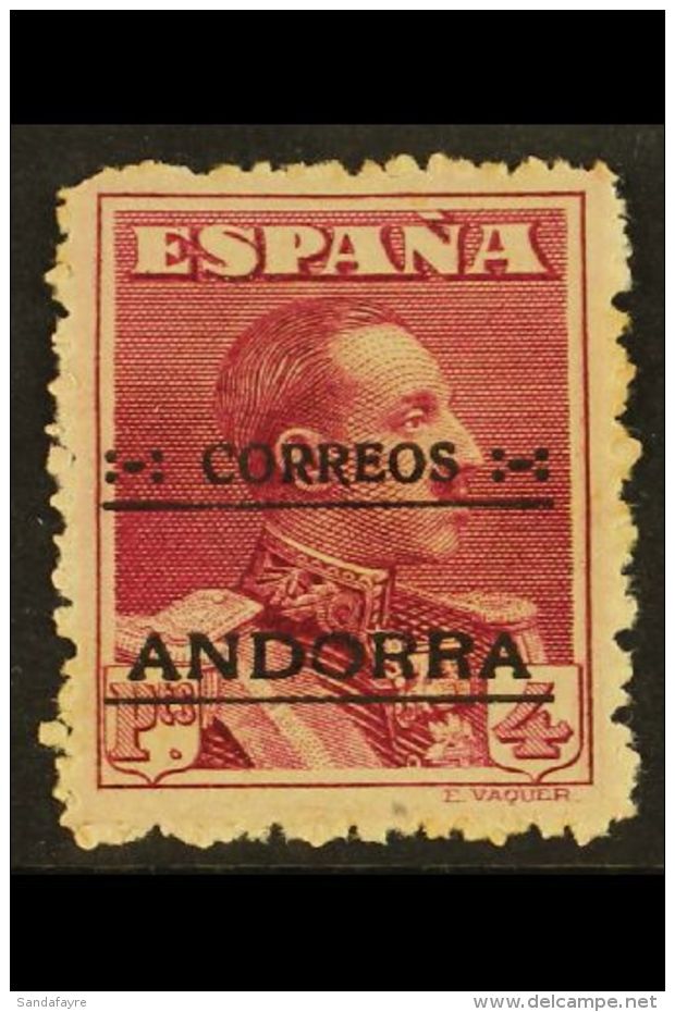 SPANISH 1928 4 Peseta Reddish Purple Perf 14, Mi 11C, Mint For More Images, Please Visit... - Other & Unclassified
