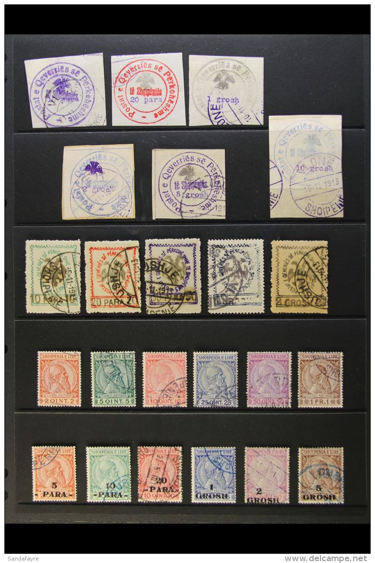 1913-38 USED COLLECTION OF SETS Presented On A Pair Of Stock Pages. Includes 1913 Handstamped Set (SG 16/21, Mi... - Albanie