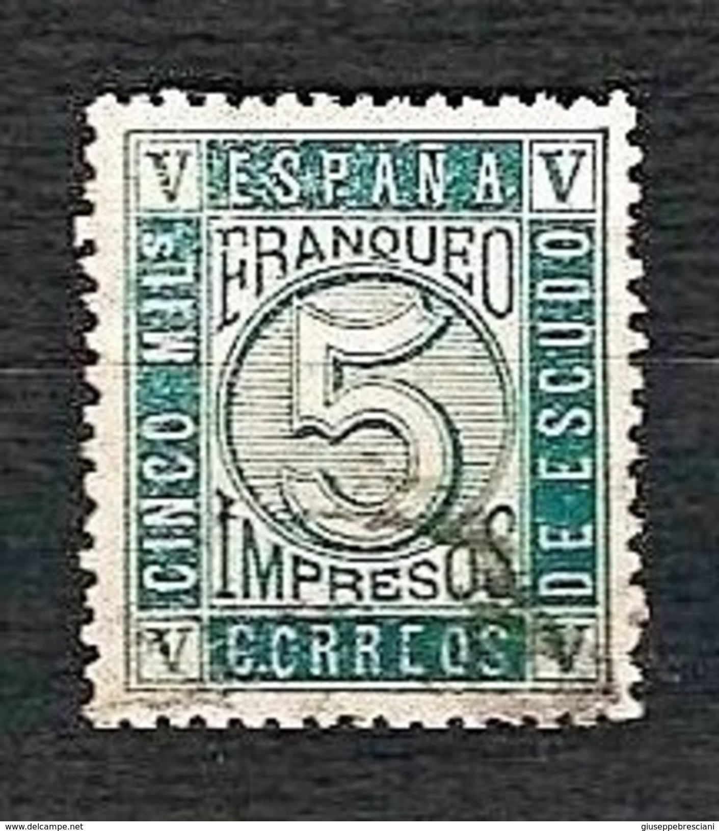 SPAGNA 1867 - Cifra - 5 M. Verde - Edi:ES 93 - Usati