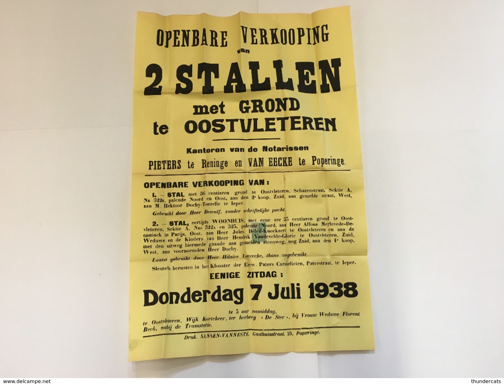 OUDE AFFICHE 1938 OOSTVLETEREN - Affiches