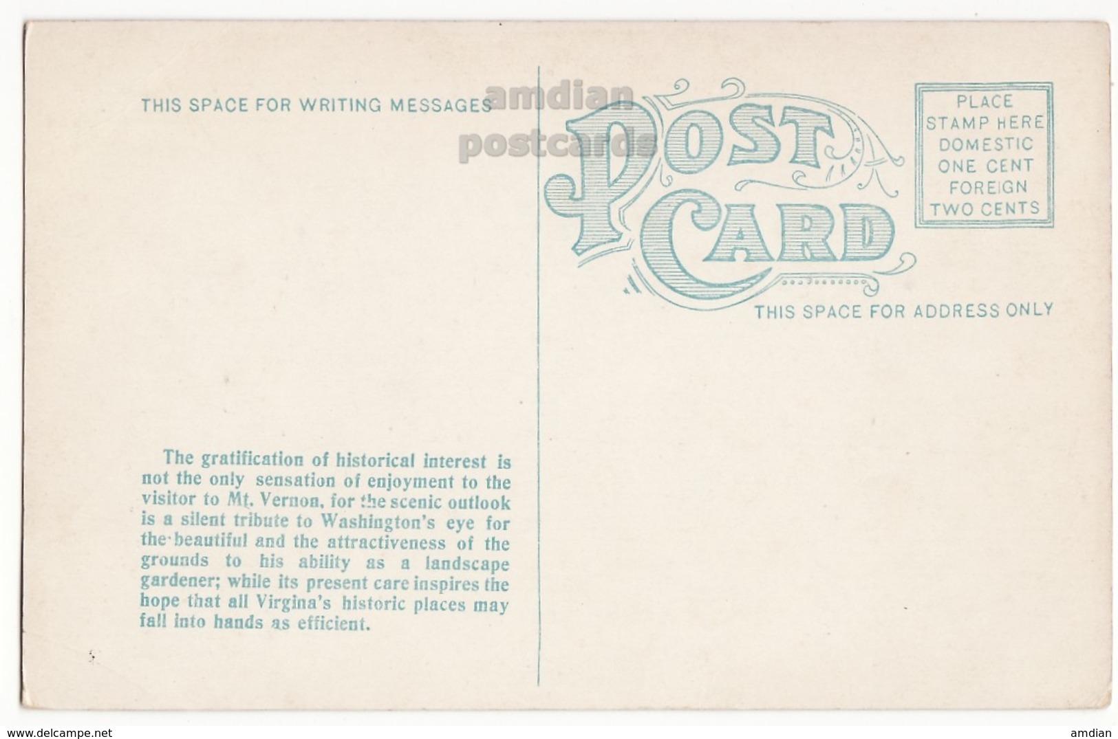 USA, MT VERNON MANSION VA, View Of The Potomac Fm Veranda, Washington Historic, Antique C1910s Vintage Unused Postcard - History