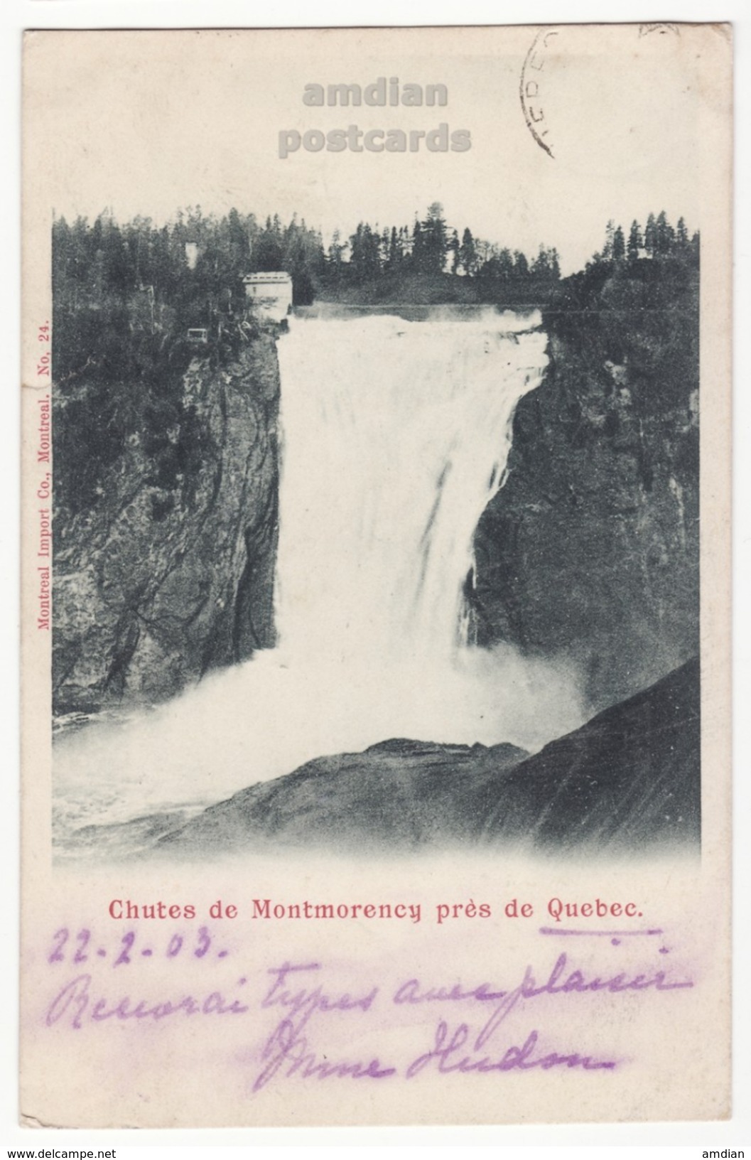 Montmorency Falls - Chutes - Near QUEBEC CITY, C1903 Vintage UDB Postcard, Montreal Import Co Canada - Chutes Montmorency