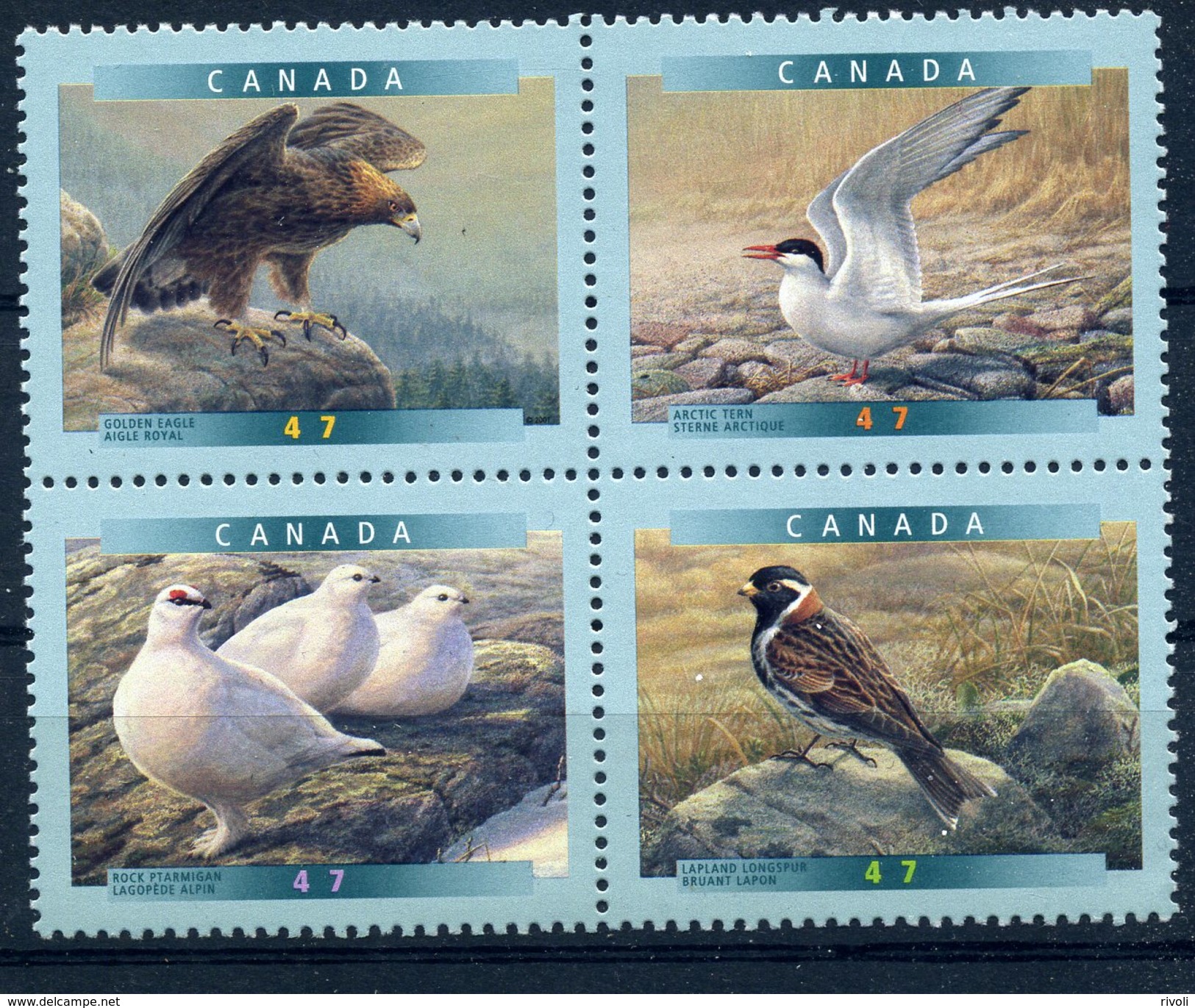 CANADA 2001 THEMATIQUE OISEAUX 4 TIMBRES NEUFS SE TENANT - Eagles & Birds Of Prey