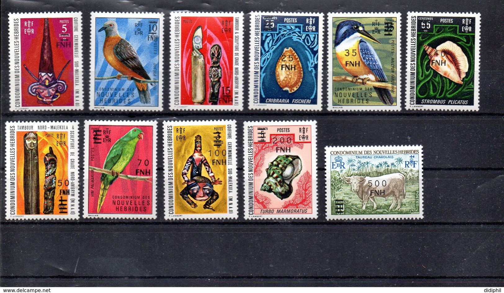 NOUVELLES HEBRIDES 450/462** SAUF 453 ET 455 SUR SERIE COURANTE SURCHARGE AVEC PERROQUET COQUILLAGE ETC - Unused Stamps