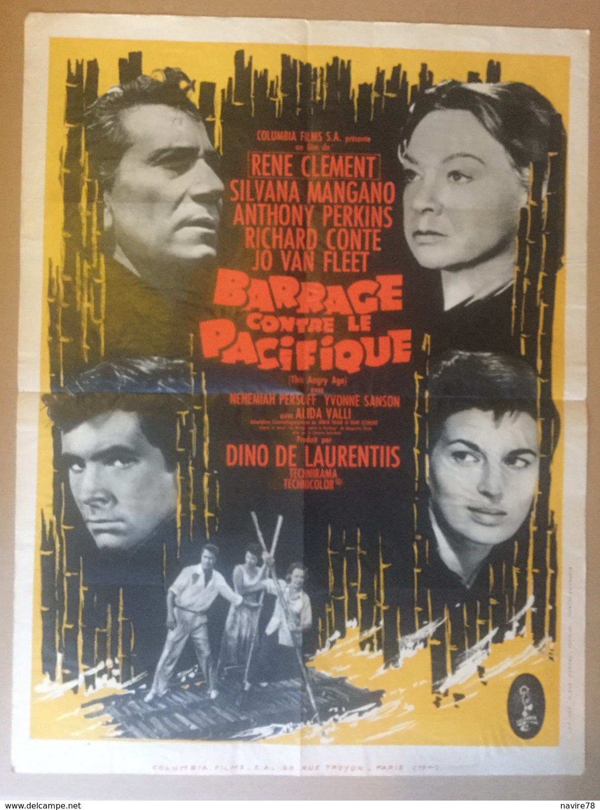 Affiche Cinéma Originale Du Film  UN BARRAGE CONTRE LE PACIFIQUE De RENE CLEMENT 1958 Produit Par DINO DE LAURENTIIS - Affiches & Posters