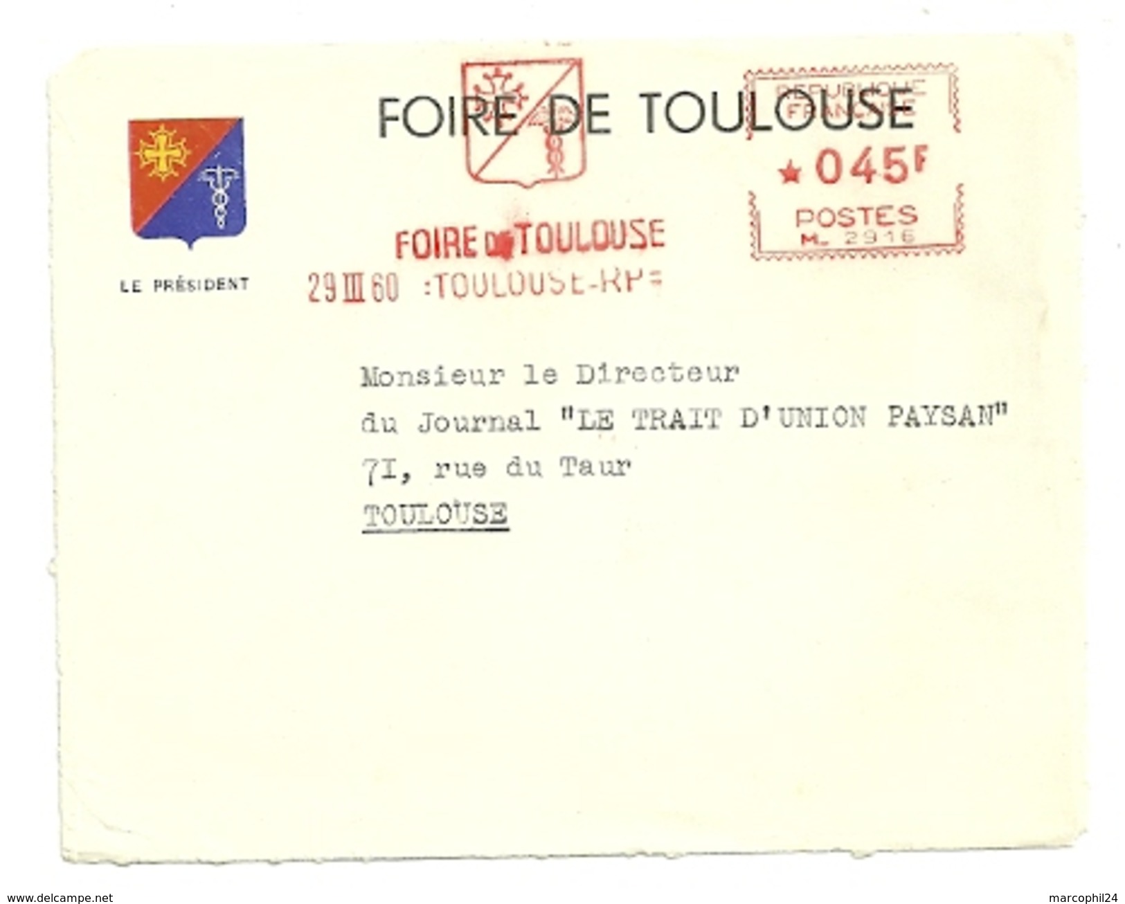 GARONNE / Haute - Dépt N° 31 = TOULOUSE RP 1960 = EMA Illustré D' ARMOIRIES = ' FOIRE ' - EMA (Printer Machine)