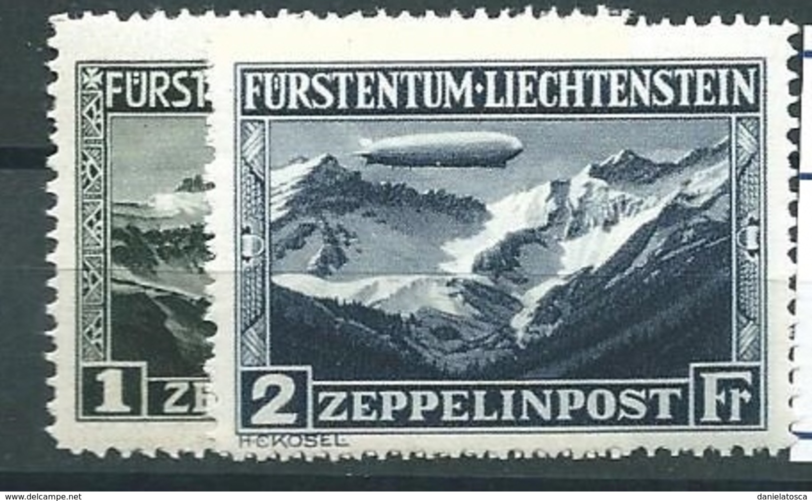 Liechtenstein, Posta Aerea, UNIF 7/8, Gibbons 116/117, Scott C7/8 ** Certificato Raybaudi - Air Post