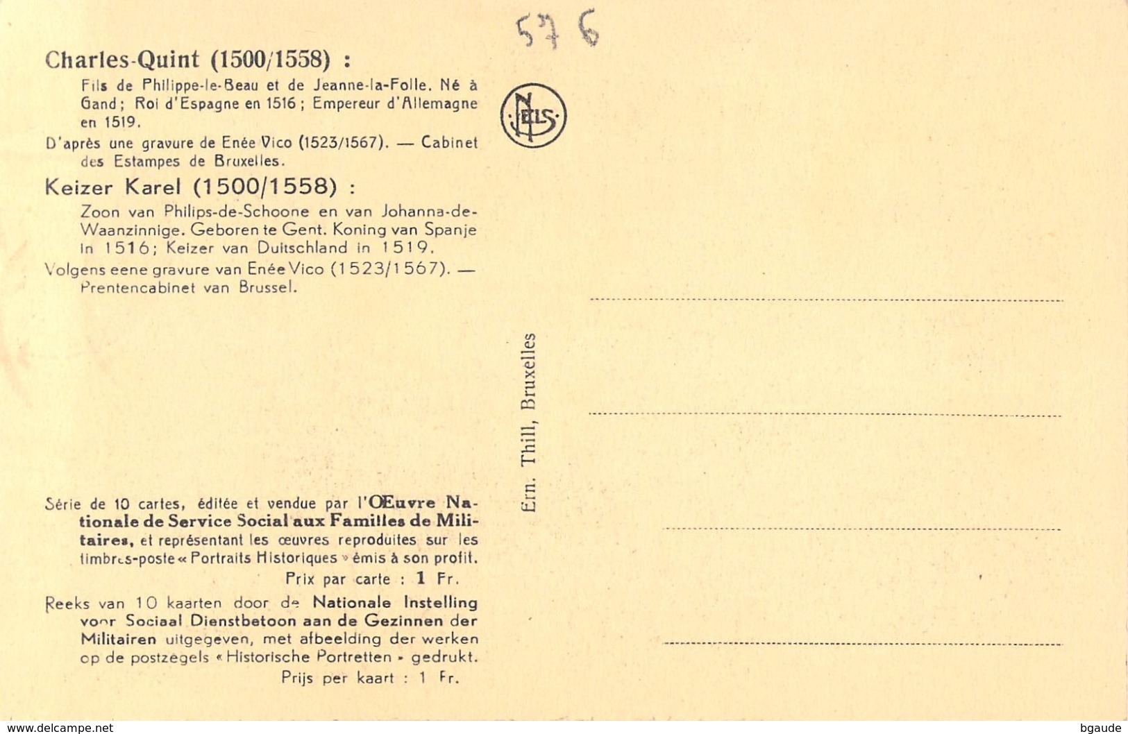 BELGIQUE CARTE MAXIMUM  NUM.YVERT 576 CHARLES QUINT - 1934-1951