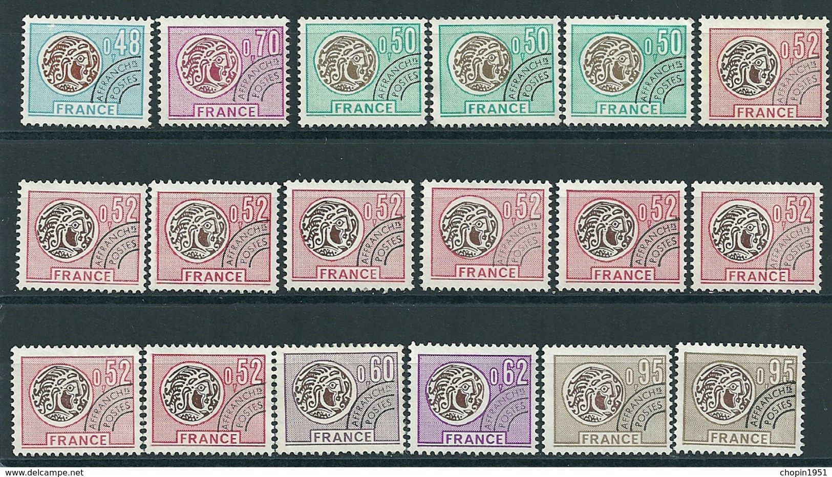 PREOBLITERES - LOT MONNAIE GAULOISE - COTE : 47,05 E - 1964-1988