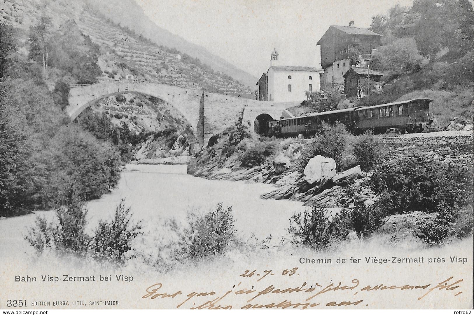 VISP &rarr; Dampf-Zug Visp-Zermatt Bei Visp, Schöne Karte Anno 1903 - Zermatt