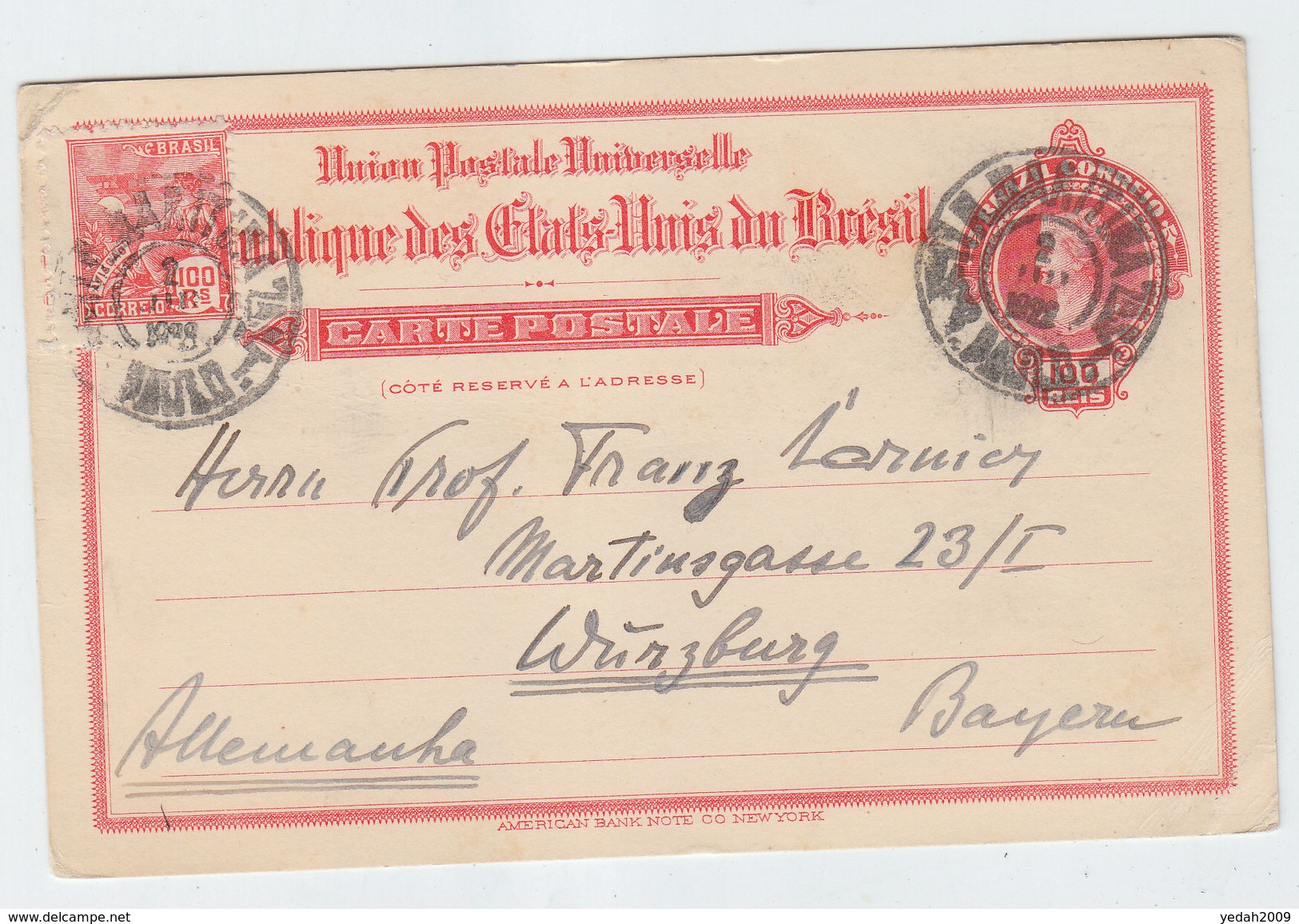 Brazil/Germany MARITIMA POSTAL CARD 1922 - Entiers Postaux