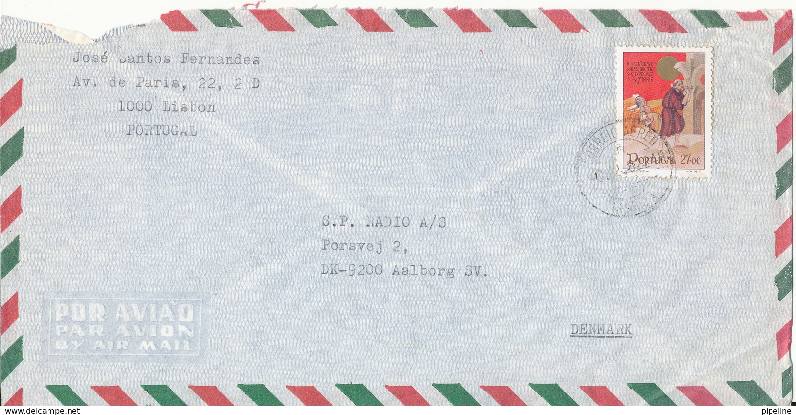 Portugal Air Mail Cover Sent To Denmark 1982 Single Franked (the Cover Is Damaged At The Top) - Lettres & Documents