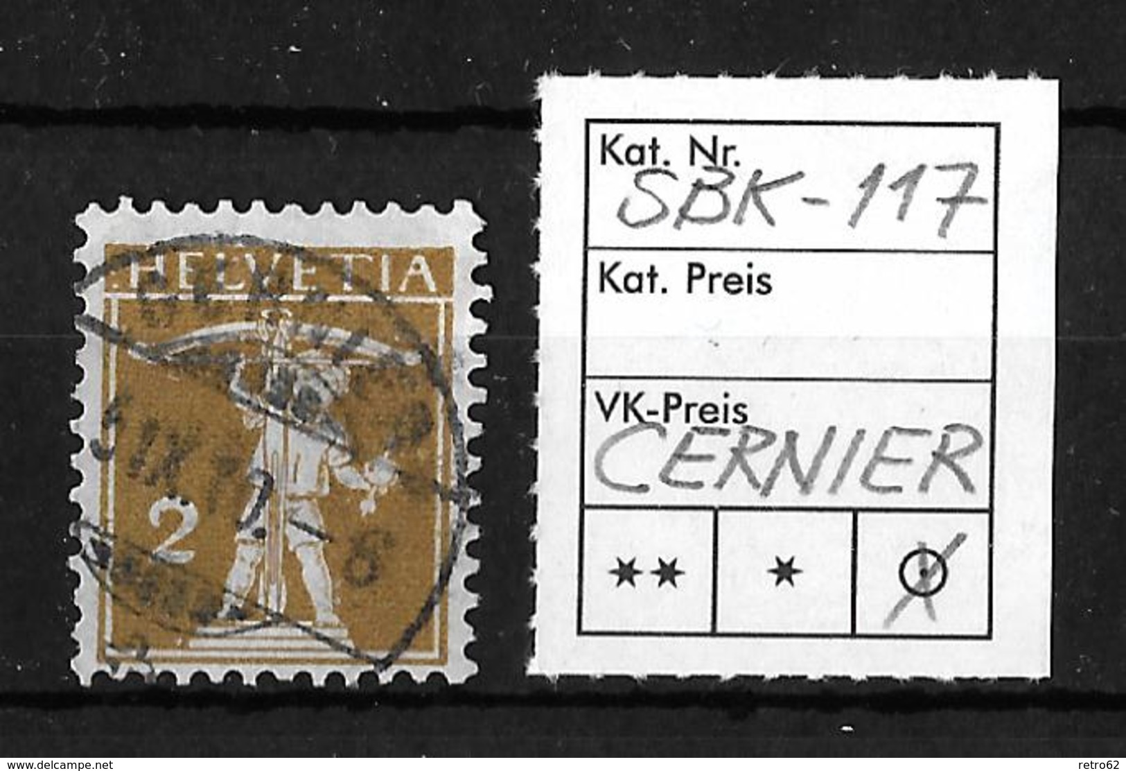 1909-1933 TELLKNABE MIT ARMBRUST&rarr; SBK-117, CERNIER 6.IX.10 - Gebraucht