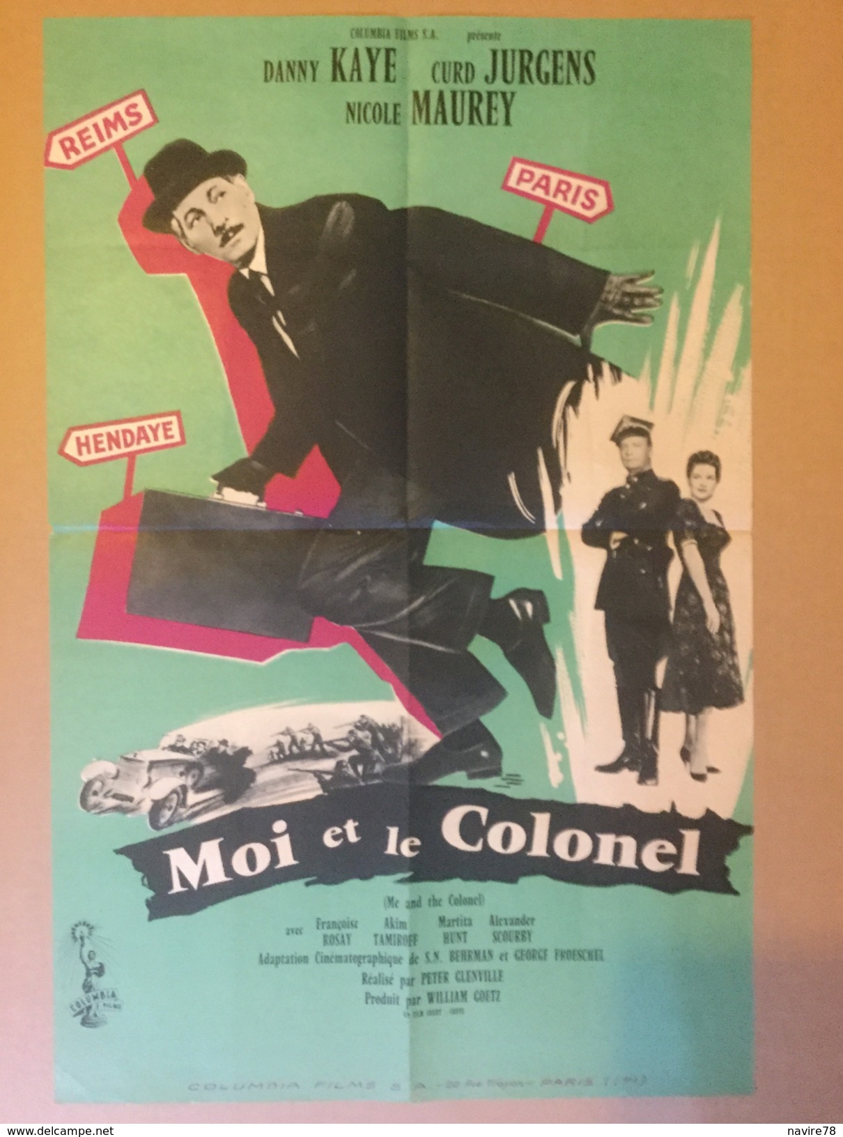 Affiche Cinéma Originale Du Film. MOI ET LE COLONEL De PETER GLENVILLE 1958 - Affiches & Posters