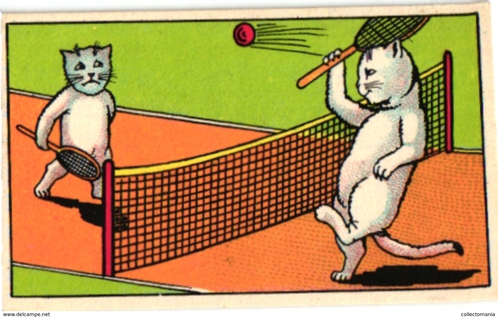 4 CardsTennis Pub   Hoyer Rostock Stollwerck Chocolade DRessed Apes  La Teinture Alsacienne Cats Playing TENNIS Gartmann - Tarjetas