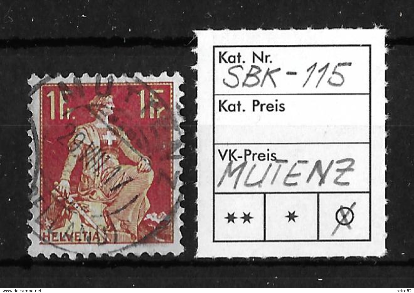 1908-1940 HELVETIA MIT SCHWERT&rarr; SBK-115, MUTENZ 29.VIII.17 - Oblitérés